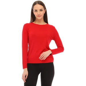 Penye Bizden Kadın Bisiklet Yaka Viskon Likra Uzun Kollu Tişört-Kırmızı