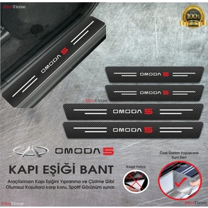 Chery Omoda 5 Logolu Karbon Kapı Eşiği Koruyucu Suni Deri 4'lü Set