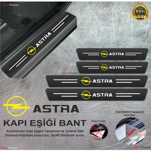 Opel Astra Logolu Karbon Kapı Eşiği Koruyucu Suni Deri 4'lü Set