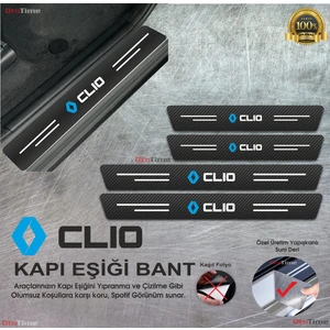 Renault Clio Logolu Karbon Kapı Eşiği Koruyucu Suni Deri 4'lü Set