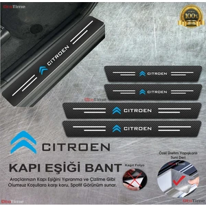 Cıtroen   Logolu Karbon Kapı Eşiği Koruyucu Suni Deri 4'lü Set