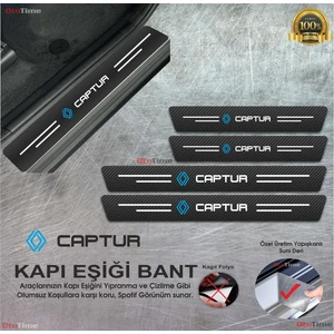 Renault Captur Logolu Karbon Kapı Eşiği Koruyucu Suni Deri 4'lü Set