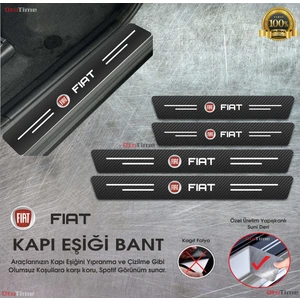 Fiat  Logolu Karbon Kapı Eşiği Koruyucu Suni Deri 4'lü Set