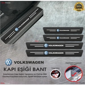 Volkwagen  Logolu Karbon Kapı Eşiği Koruyucu Suni Deri 4'lü Set
