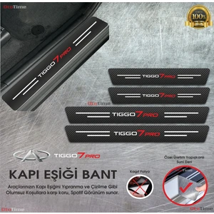Chery Tiggo 7 Pro   Logolu Karbon Kapı Eşiği Koruyucu Suni Deri 4'lü Set