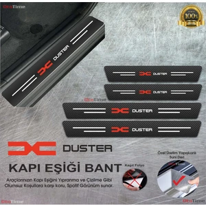 Dacia  Duster (Yeni Logo) Karbon Kapı Eşiği Koruyucu Suni Deri 4'lü Set