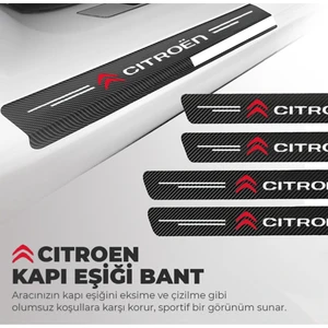 Citroen Logolu Karbon Kapı Eşiği Koruyucu Bant Folyo 4'lü Set