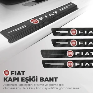 Fiat Logolu Karbon Kapı Eşiği Koruyucu Bant Folyo 4'lü Set