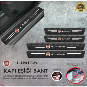 Fiat Linea  Logolu Karbon Kapı Eşiği Koruyucu Suni Deri 4'lü Set