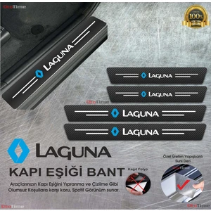 Renault Laguna  Logolu Karbon Kapı Eşiği Koruyucu Suni Deri 4'lü Set