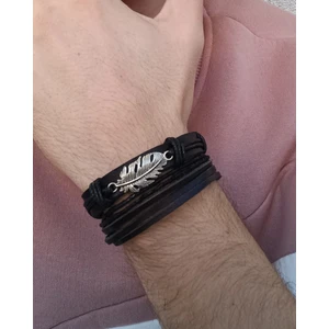 BSN Store Yaprak Figürlü El Yapımı 2'li Gerçek Deri Bileklik