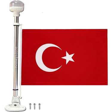 Goldsea Tekne Işıklı Katlanabilir 50CM Alüminyum Bayrak Direği ve 30X45CM Türk Bayrağı 12V