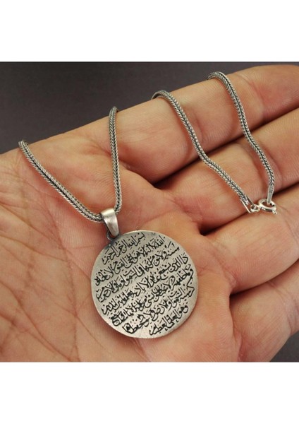 Vog Nazar Dualı ve Ayetel Kürsi Unisex 925 Ayar Gümüş Kolye Zincir