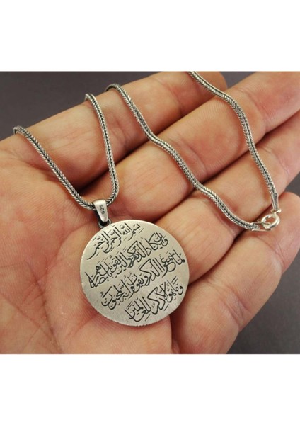 Vog Nazar Dualı ve Ayetel Kürsi Unisex 925 Ayar Gümüş Kolye Zincir