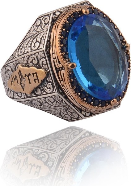 Vog Safir Taşlı Yanı Göktürkçe Türk Yazılı 925 Ayar Erkek Gümüş Yüzük modelleri