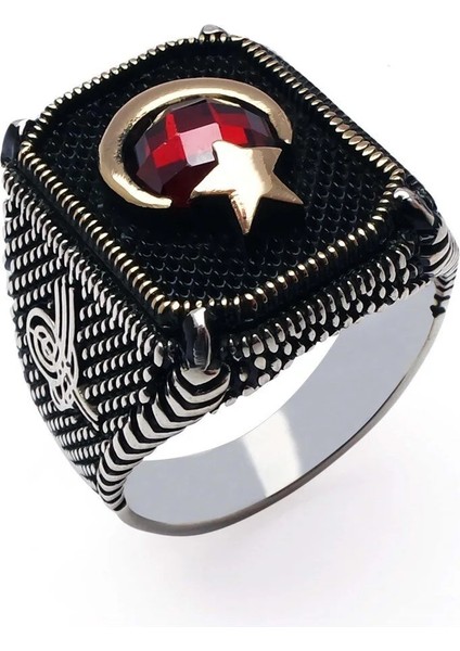 Vog Ay Yıldızlı Tuğra Işlemeli 925 Ayar Gümüş Erkek Yüzük modelleri