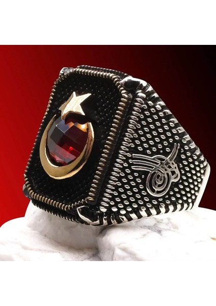 Vog Ay Yıldızlı Tuğra Işlemeli 925 Ayar Gümüş Erkek Yüzük fırsatları