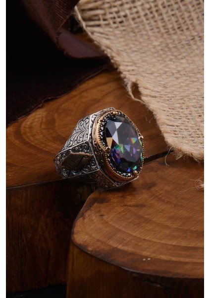 Vog Mistik Topaz Taşlı Zirkon Bezeli Yanı Hiç Yazılı 925 Ayar Gümüş Yüzük modelleri