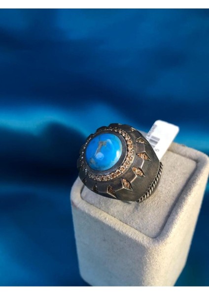 Vog Gotik Tasarım Firuze Turkuaz Taşlı Okside Erkek 925 Ayar Gümüş Yüzük fiyatları