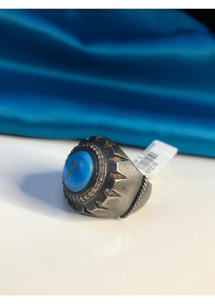 Vog Gotik Tasarım Firuze Turkuaz Taşlı Okside Erkek 925 Ayar Gümüş Yüzük modelleri