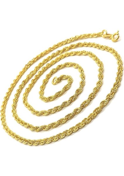 2.5 mm 24 Ayar Sarı Altın Kaplama Burma Model Halat Zincir 925 Ayar Unisex Gümüş Kolye