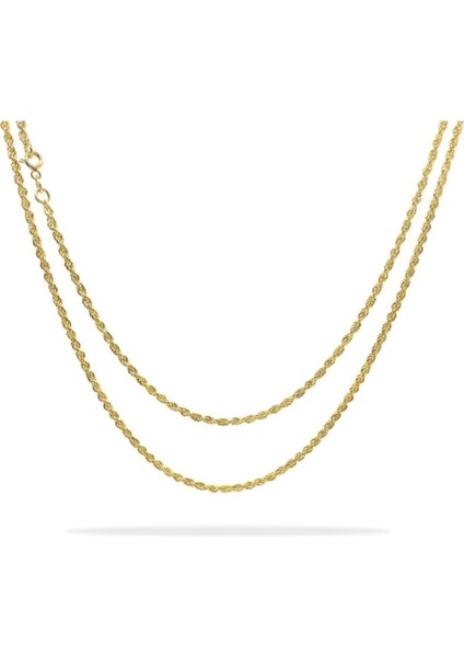 2.5 mm 24 Ayar Sarı Altın Kaplama Burma Model Halat Zincir 925 Ayar Unisex Gümüş Kolye