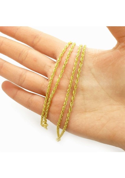 2.5 mm 24 Ayar Sarı Altın Kaplama Burma Model Halat Zincir 925 Ayar Unisex Gümüş Kolye