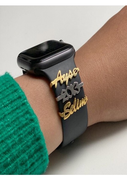 925 Ayar Gümüş Apple Watch Uyumlu Kişiye Özel Charm Isim Model Kordon Aksesuarı indirimleri