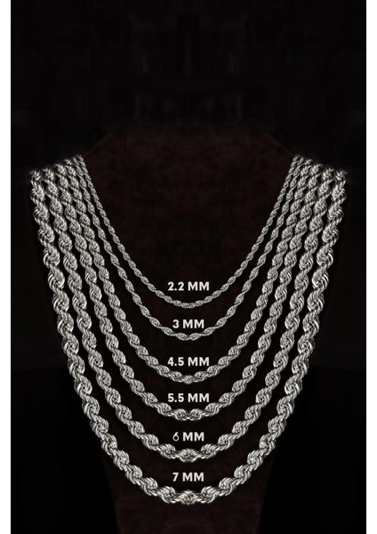 Vog 6mm Burma Model Halat Zincir 925 Ayar Unisex Gümüş Kolye