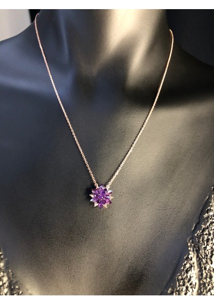 Vog Lotus Çiçeği Ametist Taşlı Anneye,sevgiliye,arkadaşa 925 Ayar Gümüş Roze Renk Kolye