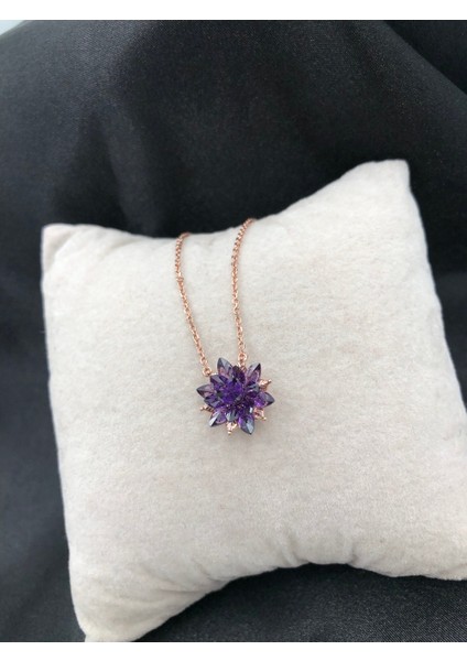 Vog Lotus Çiçeği Ametist Taşlı Anneye,sevgiliye,arkadaşa 925 Ayar Gümüş Roze Renk Kolye fırsatları