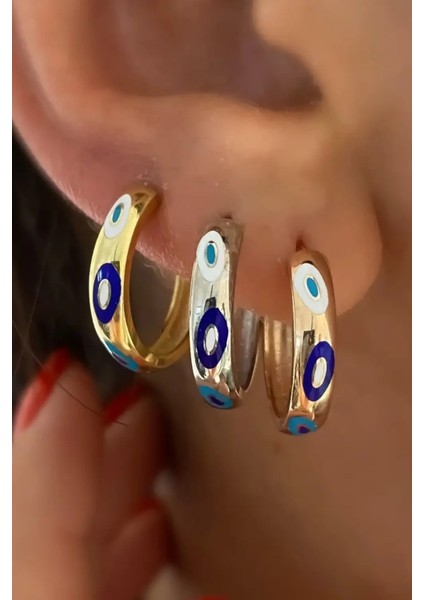 Kadın 925 Ayar Gümüş Gold 15 mm Lazer Mineli Halka Yeşil Renk Küpe indirimleri