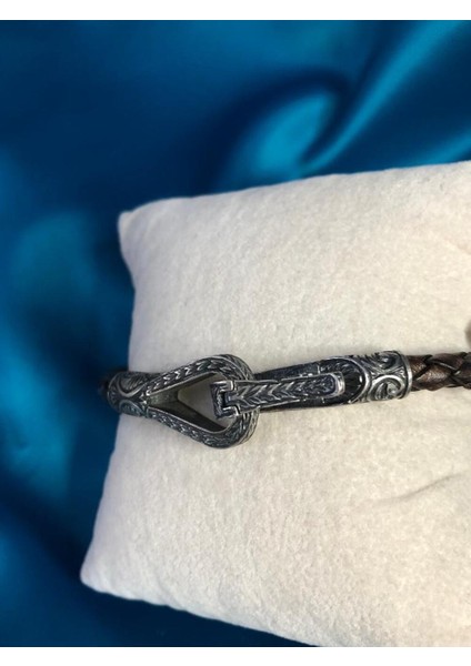 Vog Gotik Tasarım Kahve Derili Okside Erkek 925 Ayar Gümüş Bileklik indirimleri