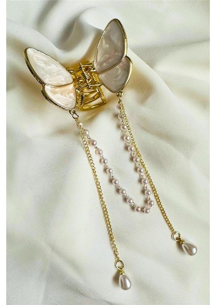 Kelebek Mineli Inci Sallantılı Mandal Toka