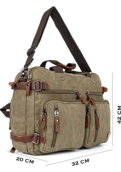 Sırt, El ve Omuz: 17 Inç Laptop Için Üç In Bir Arada Kanvas Çanta Haki fiyatları