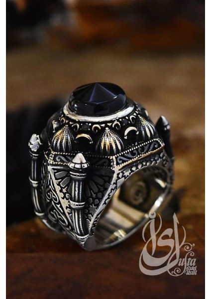 Vog Islam Usta Tasarımı Siyah Kubbe Model 925 Ayar Gümüş Yüzük Sarı,roze Renk Seçeneği fiyatları