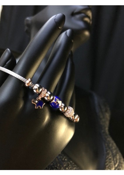 Woguma Serisi Mavi Mineli Beyaz Renk Gümüş Fil Bileklik fiyatları