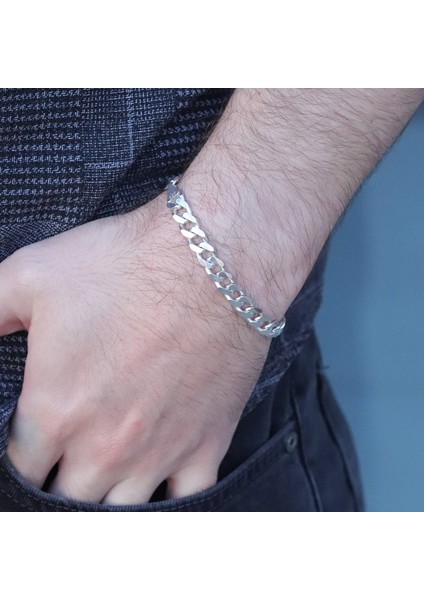 Vog 8mm Gurmet Model 925 Ayar Gümüş Erkek Bileklik Zincir Sarı,roze Renk Seçeneği