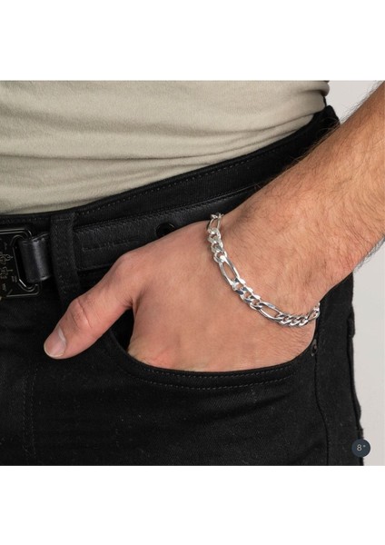 8mm Figaro Model 925 Ayar Gümüş Erkek Bileklik Künye Sarı,roze Seçeneği
