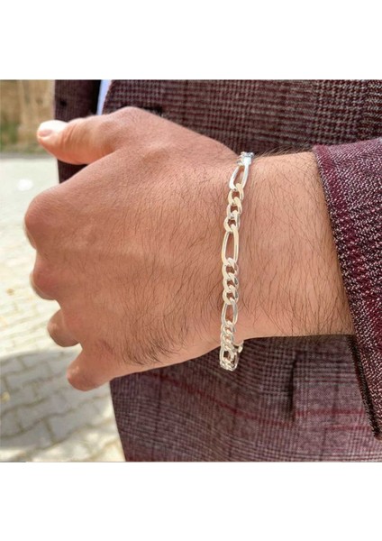 4mm Figaro Model 925 Ayar Gümüş Erkek Bileklik Künye Sarı,roze Seçeneği
