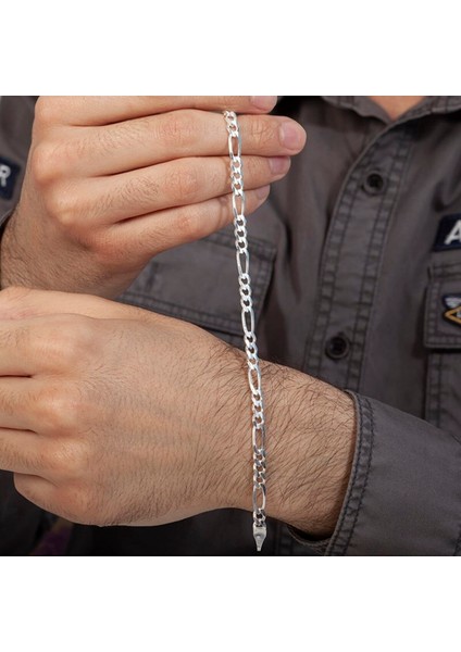 5mm Figaro Model 925 Ayar Gümüş Erkek Bileklik Künye Sarı,roze Seçeneği