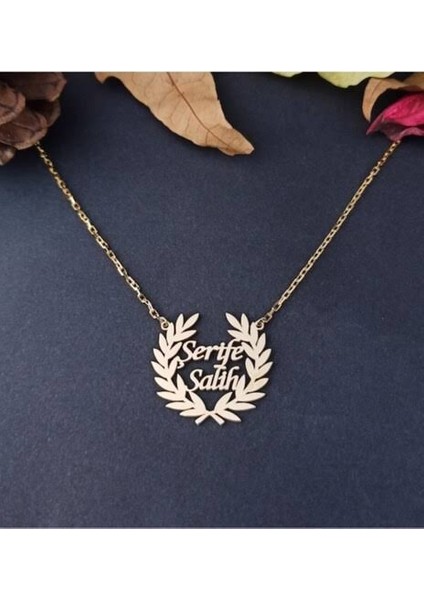 Vog Kişiye Özel Defne Yapraklı Isim Kolye Beyaz,sarı ve Roze Renk Seçenekleri Ile