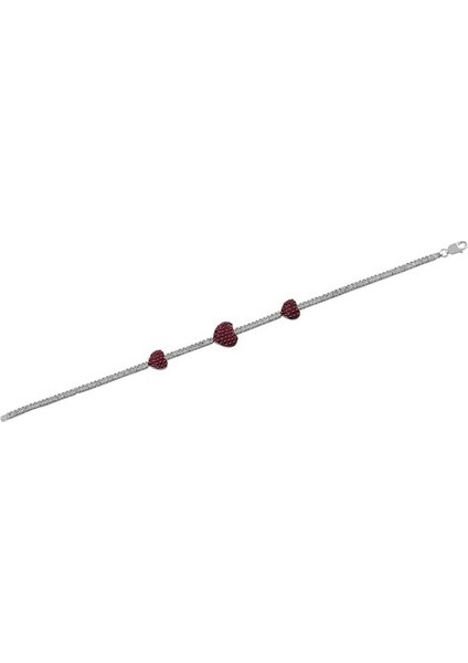 Arya Bayan Kırmızı Taşlı Gümüş Su Yolu Set-Kolye,bileklik,küpe,yüzük