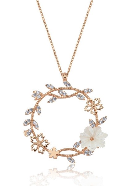 Vog Mevsim Serenatı Rose Renk Flowers 925 Ayar Gümüş Kolye