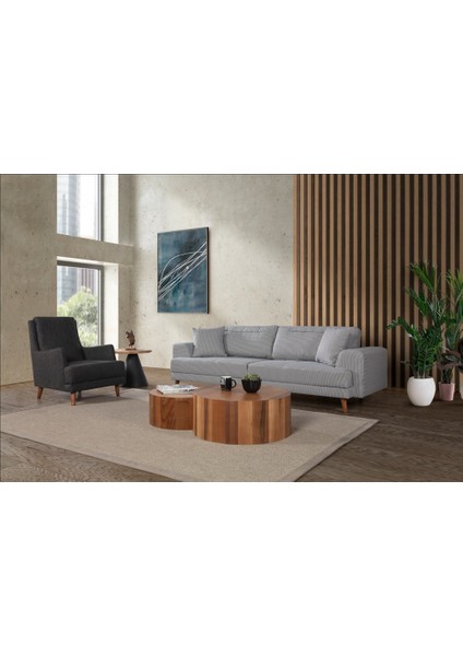 Perla Sofa Nobis Yataklı Koltuk Takımı Keten Gri Kazayağı