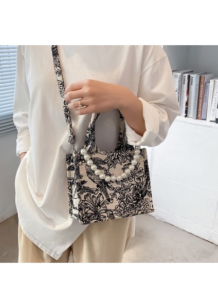 Orta 3 Atyles Tasarımcı Üst Saplı Jakarlı Nakış Shopper Plaj Kadın Omuz Tote Çantası (Yurt Dışından)