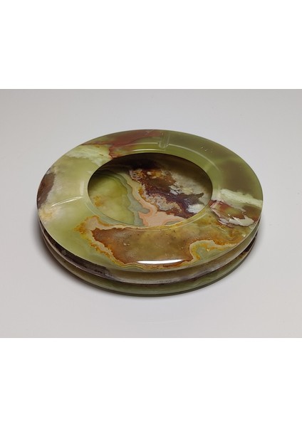 Mermer Küllük Yuvarlak - Kül Tablası Siyah - Beyaz - Onyx