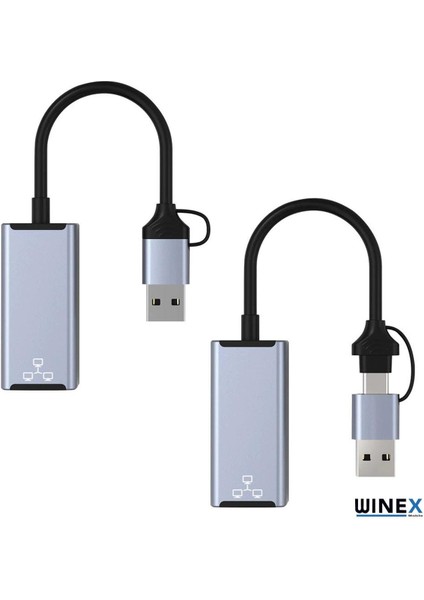 2in1 USB ve Type-C To RJ45 Ethernet Adaptörü WNE0164