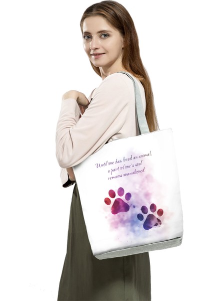 HL7187 Köpek Paws Köpekler Paws Baskılı Aşk Köpekler Alışveriş Kadın Omuz Yaz Kawaii Kadın Tote Özel Desen Çantası (Yurt Dışından)