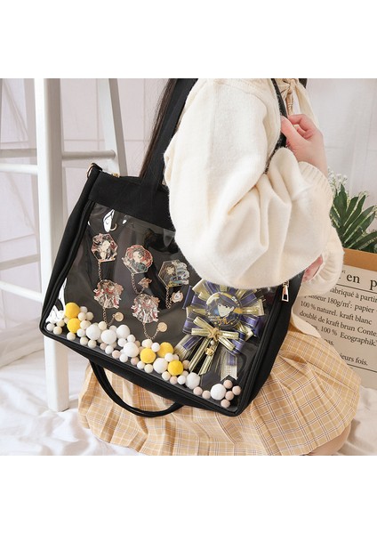 Ek ile Kırmızı Büyük Ita Kırmızı Ekle Japon Sevimli Temizle Kadın Çift Sapanlar Kızlar Kawaii Şeffaf Omuz Lolita Itabag H234 Çantası (Yurt Dışından)